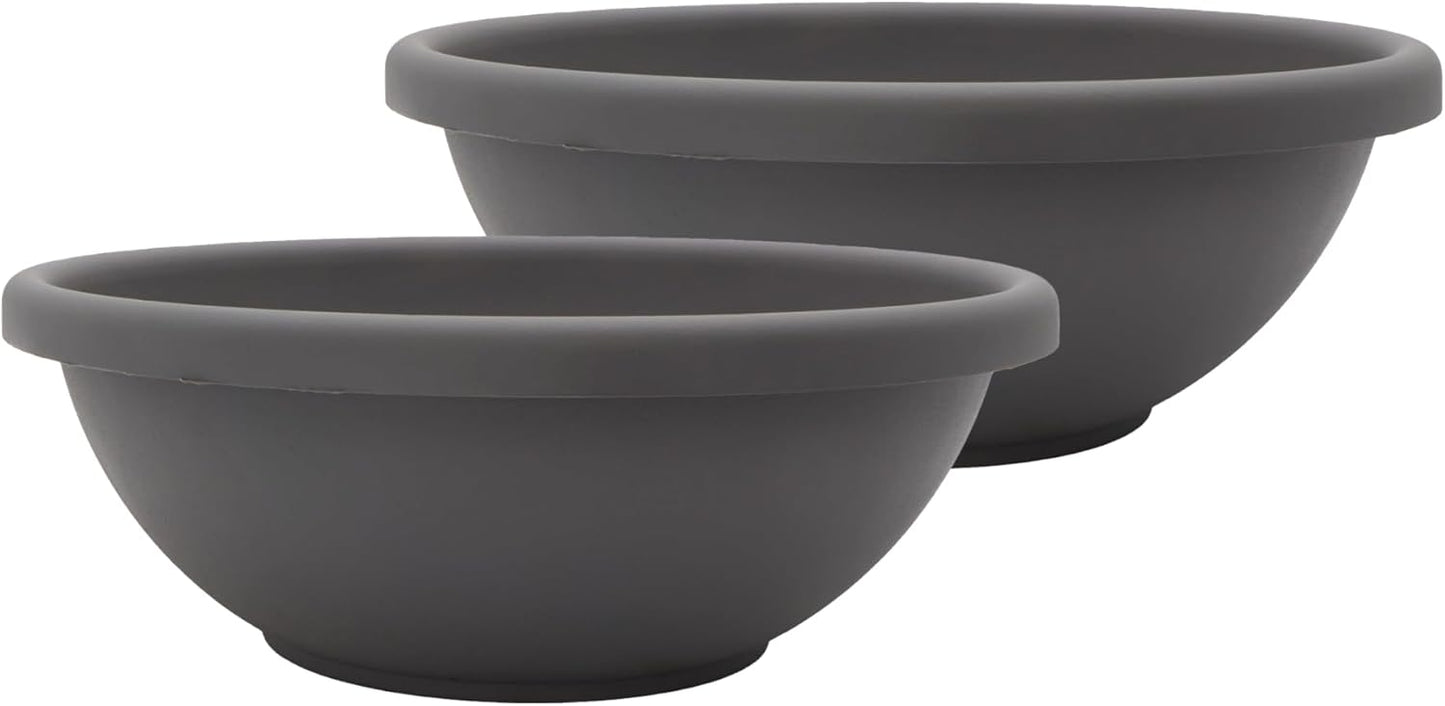 The HC Companies Shallow Planter with Drainage - Contemporary Garden Bowl Planter for Flowers, Herbs & More - Round Succulent Planter Pot for Indoors and Outdoors (13" Warm Gray, Pack of 2)