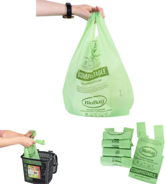 2.6 Gallon Compostable Bags with Handles by BioBag, 150 Count, BPI Certified, Meets ASTM D6400 Standards, Made in USA, Easy-Carry Kitchen Bin Liners