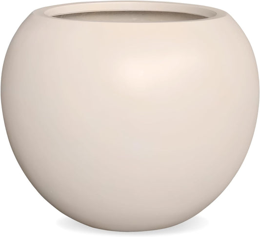 9.7" H x 12" D Globo Fiberstone Round Planter with Drainage Hole, Weather Resistant, Planters for Indoor Plants & Outdoor, 2 Extra Coco Mats (Kilim Beige, 7.8" Pot Opening)