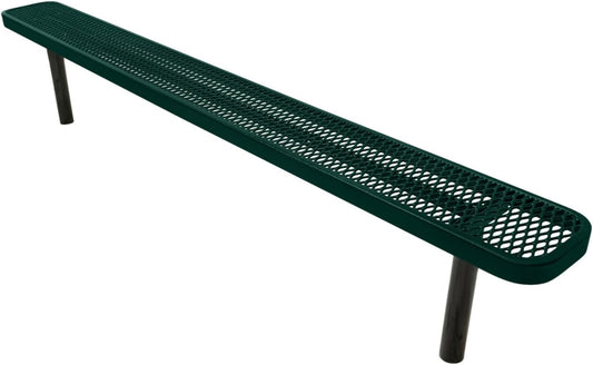 Heavy-Duty Outdoor Bench Thermoplastic Coated, Expanded Metal, Commercial-Grade Seating, Made in America (Inground Without Back, 8 Ft, Textured Dark Green)