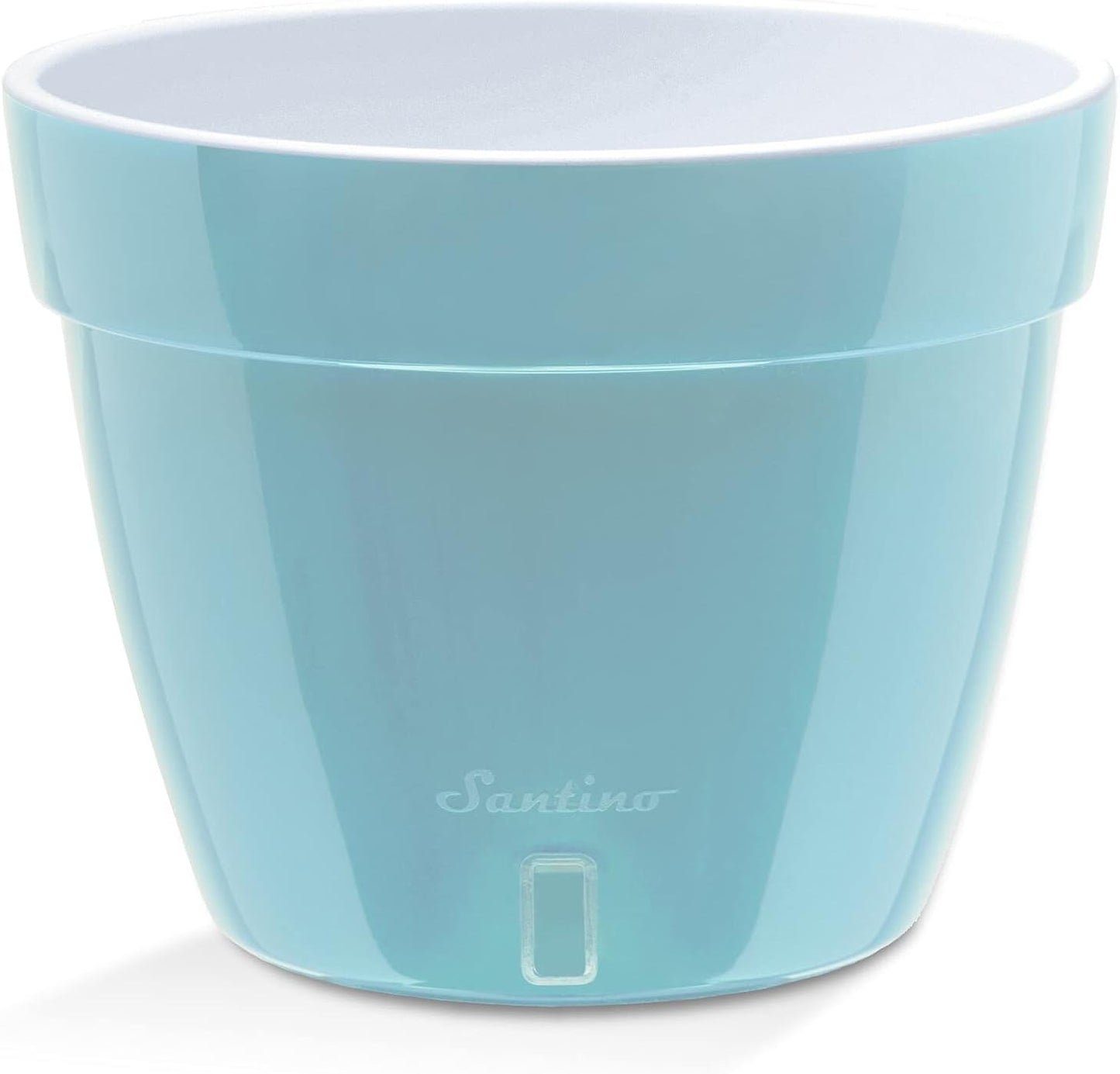 Santino ASTI 7.9 Inch Self Watering Planter Menthol/White Decorative Planter, Modern, Water Level Indicator, Drainage, House Plants, Flowers, Herbs, Plastic Flower Pot