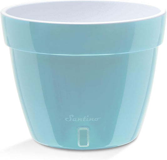 Santino ASTI 9.2 Inch Self Watering Planter Menthol/White for Indoor Plants - Premium Quality Modern Plastic Pot w/Water Level Indicator for All House Herbs, Plants, African Violets and Dahlias