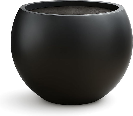 Ball Fiberstone Planter Outdoor Indoor, Large Tall Plant Pots for Front Porch, Patio, Garden (Black, 20 inch)