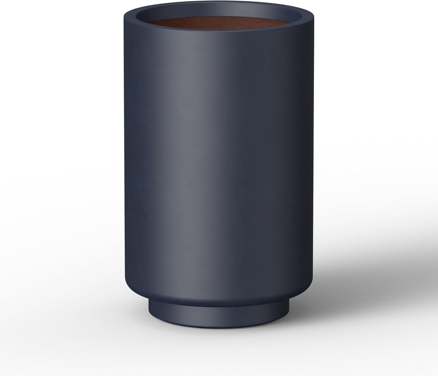 Kante 20.1 Inch Tall Concrete Planter, Round Pedestal Design Garden Pot for Indoor Outdoor Plants, Modern Garden Pot with Drainage Hole, Charcoal Finish with Warm Brown Interior