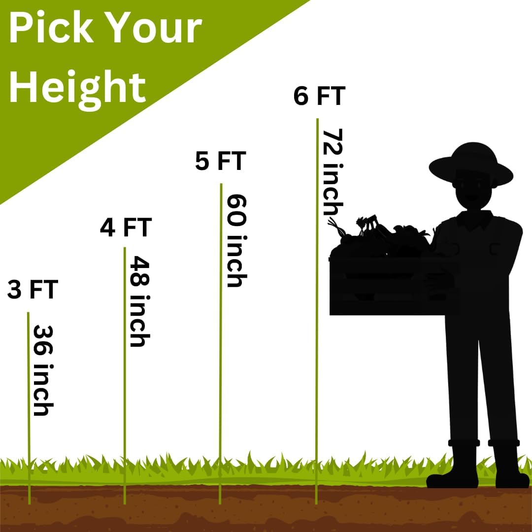 Fiberglass Eco Friendly Garden Stakes (Choose Height/Quantity) – Durable, Lightweight, Tomato, Tree, Strawberry, Plant, Support Fencing Stakes with Patterned Surface 5/16" Diameter (10, 4)
