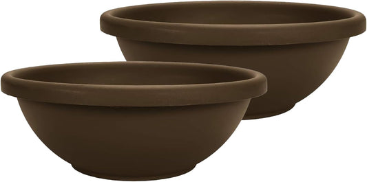 The HC Companies Shallow Planter with Drainage - Contemporary Garden Bowl Planter for Flowers, Herbs & More - Round Succulent Planter Pot for Indoors and Outdoors (20" Chocolate, Pack of 2)