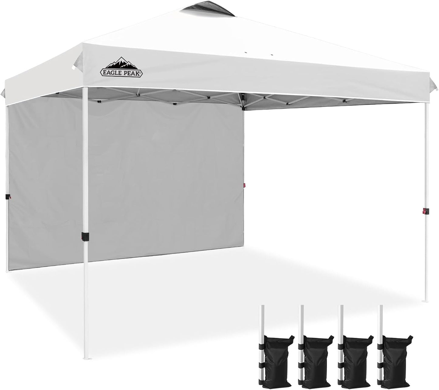 EAGLE PEAK Pop Up Canopy Tent with 1 Sidewall, Easy Setup Event Tent, Outdoor Sun Shade, Wheeled Carry Bag, Stakes and Guy Ropes, Instant Canopy 12x12, White