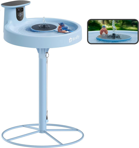 Birdfy Smart Bird Bath with Camera Solar Powered & Fountain & Stand, Dual-Lens Camera for Wildbird Watching, Auto Capture Bird Videos & Motion Detection - AI by Subscription