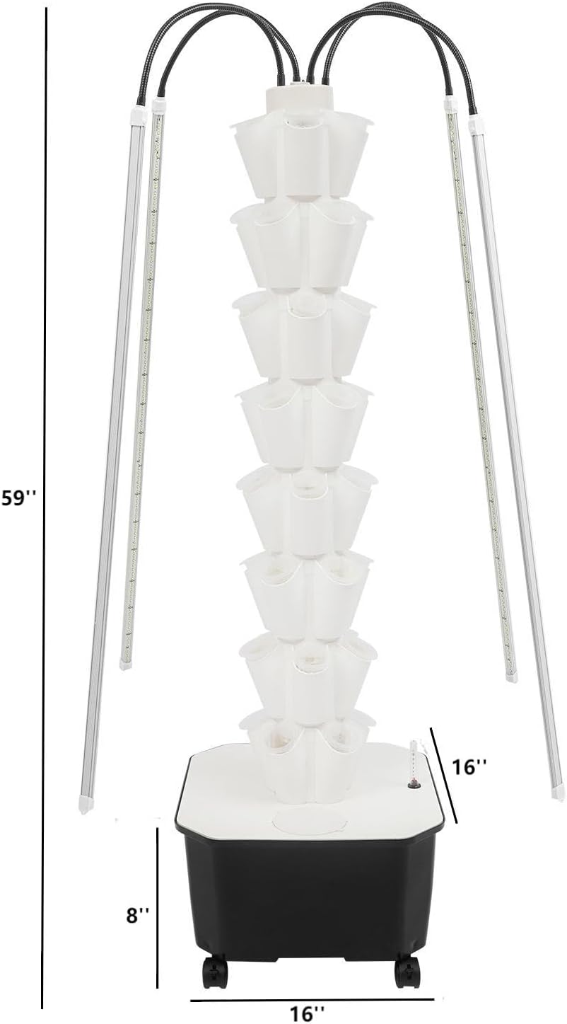 Hydroponic Growing Tower System Kit, 40-Plant Vertical Hydroponics Garden Tower with LED Grow Light, for Outdoor Indoor Herbs Fruits Vegetables Smart Garden Planter Kit