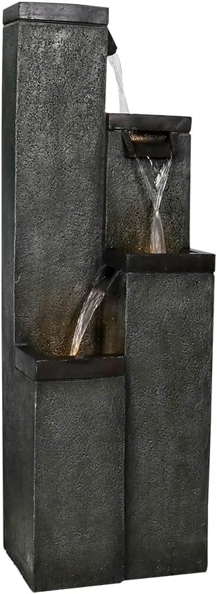 Modern Floor-Standing Water Fountain 39.3” High, Indoor Outdoor Water Fountain with Lights for Home, Garden, Patio Decor