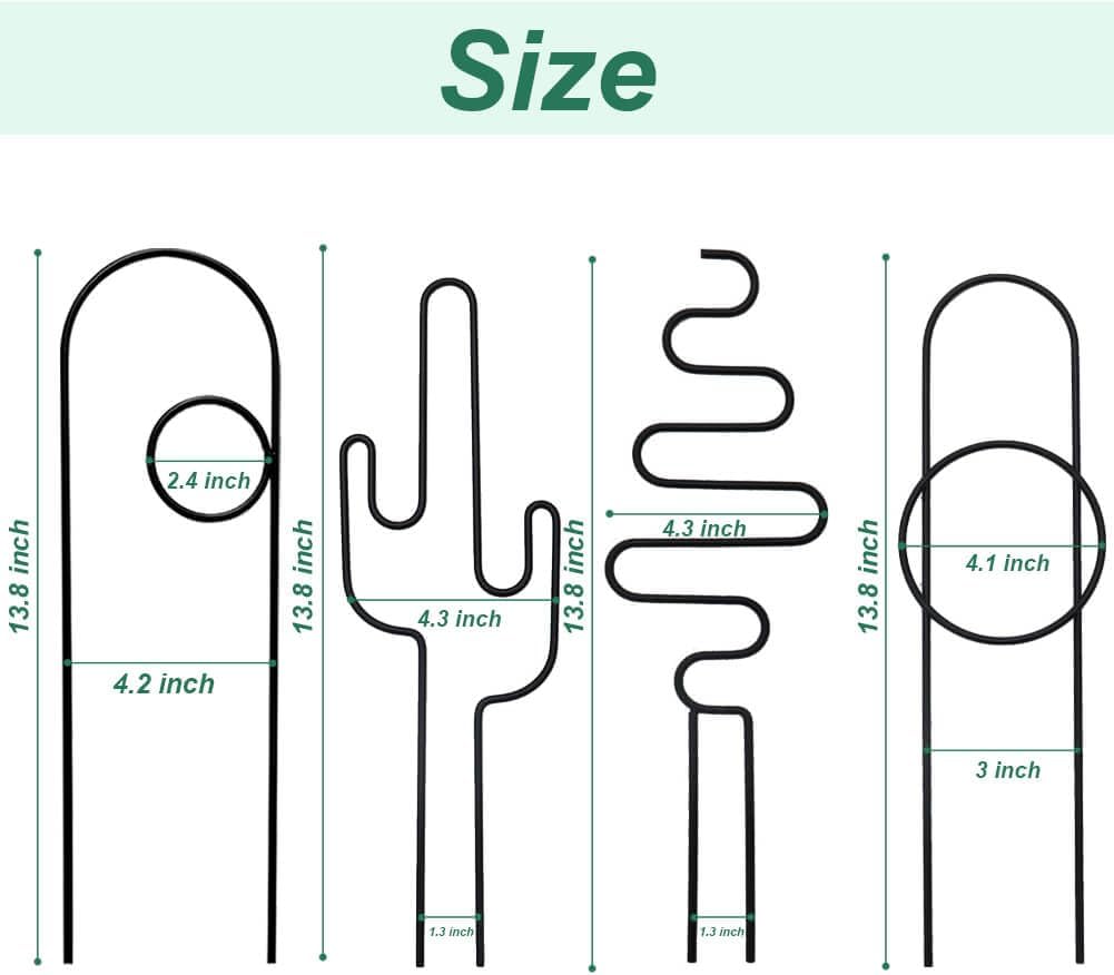 Small Plant Trellis for Climbing Plants Indoor - 13.8 Inch Trellis Indoor with Different Patterns for Vine Ivy Flower Plant Support, Metal Garden Trellis for Potted Plants, Set of 4 (Black)