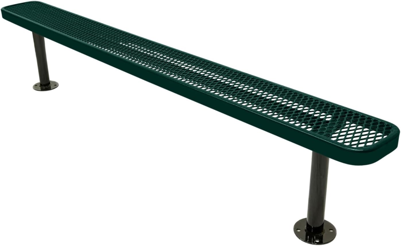Coated Outdoor Furniture Heavy-Duty Outdoor Bench Thermoplastic Coated, Expanded Metal, Commercial-Grade Seating, Made in America (Surface Without Back, 8 Ft, Dark Green)