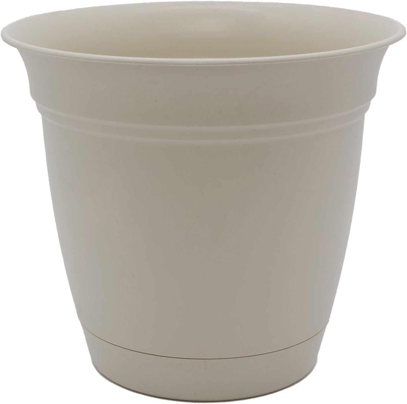 The HC Companies Eclipse Round Planter with Saucer - Outdoor & Indoor Plant Pot with Drainage Holes - Lightweight, UV-Resistant Plastic Pots for Plants, Flowers & Herbs (8" Cottage Stone, Pack of 1)
