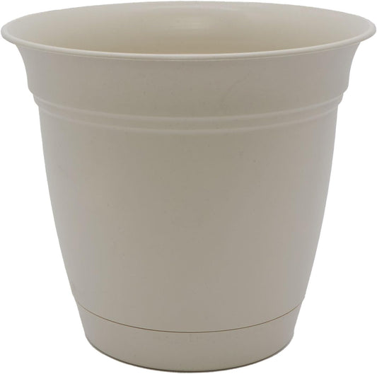 The HC Companies Eclipse Round Planter with Saucer - Outdoor & Indoor Plant Pot with Drainage Holes - Lightweight, UV-Resistant Plastic Pots for Plants, Flowers & Herbs (8" Cottage Stone, Pack of 1)