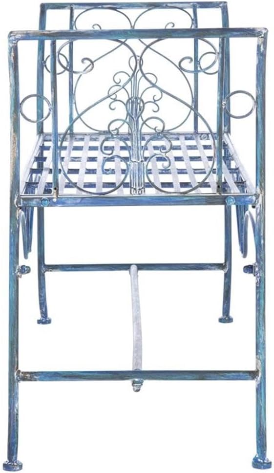 SAFAVIEH PAT5016C Outdoor Collection Adina Antique Blue Wrought Iron 51-inch Garden Bench