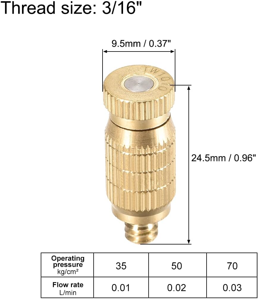 uxcell Brass Misting Nozzle - 3/16-inch Threaded 0.1mm Orifice Dia Fogging Spray Head for Outdoor Cooling System - 5 Pcs Golden