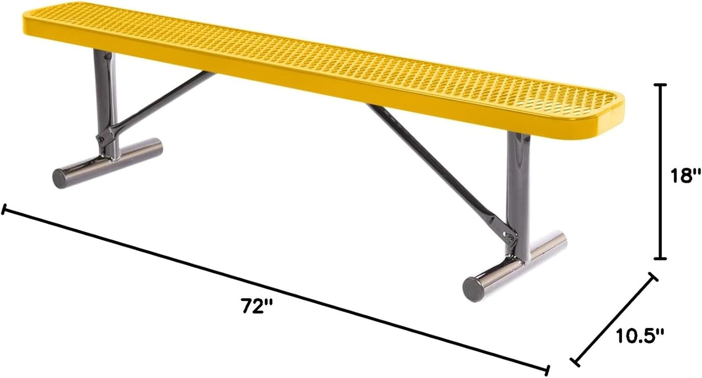 Heavy-Duty Portable Outdoor Bench Thermoplastic Coated, Expanded Metal, Commercial-Grade Seating, Made in America (Portable Without Back, 6 Ft, Textured Yellow)