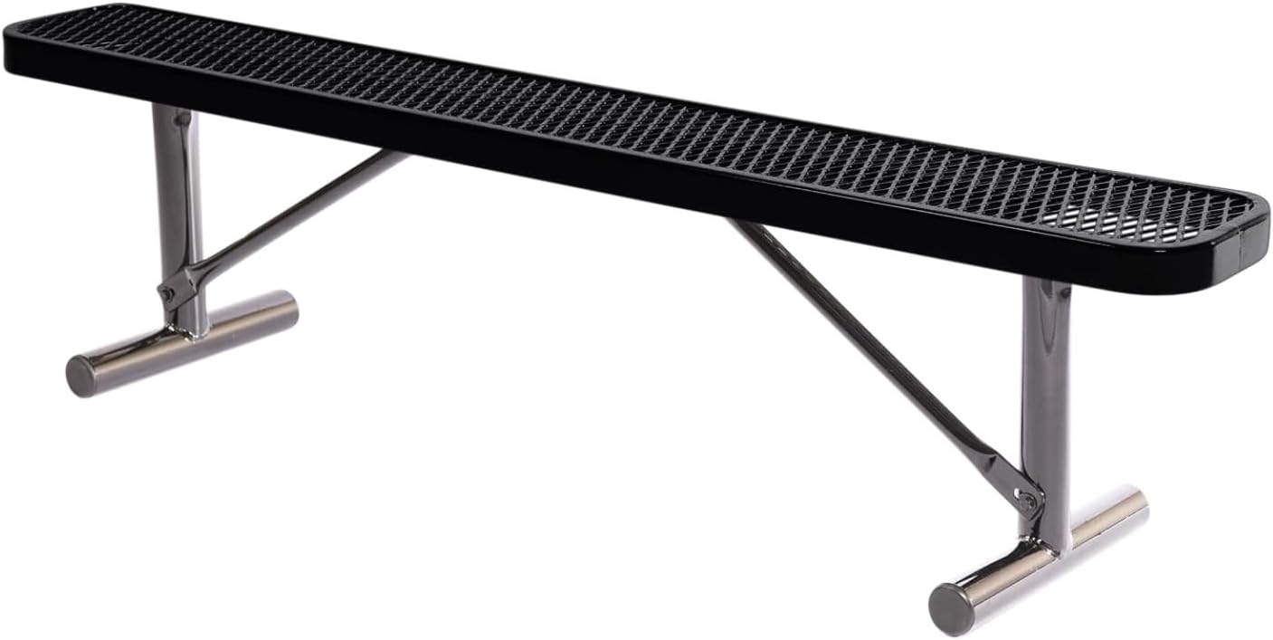 Coated Outdoor Furniture Heavy-Duty Portable Outdoor Bench Thermoplastic Coated, Expanded Metal, Commercial-Grade Seating, Made in America (Portable Without Back, 6 Ft, Black)