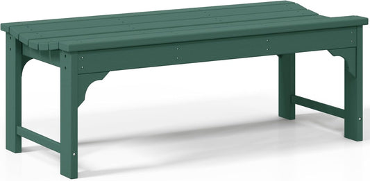 Outdoor Benches Weatherproof, All Weather Resistant Park Bench Poly Lumber Backless Garden Bench Seat for Entryway Front Porch, Dark Green