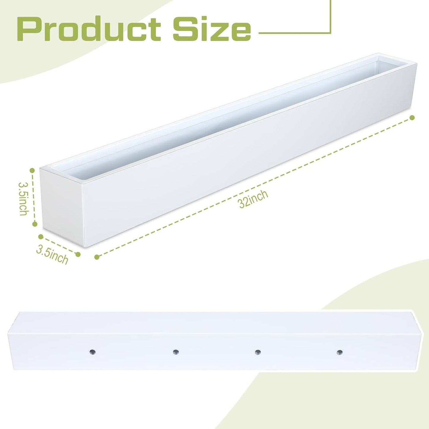 32 x 3.5 x 3.5 Inch Long Rectangular Planter Box Window Sill Plant Box Metal Water Trough Indoor Large Modern Steel with Drainage Holes Herb Garden Home(White)
