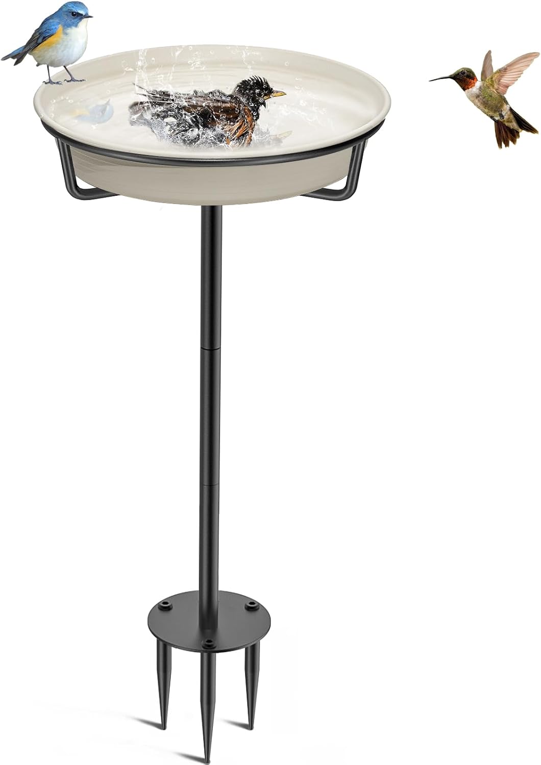 Bird Baths for Outdoors, Detachable Birdbaths for The Garden Clearance, Heavy Duty Freestanding Bird Baths, Bird Bath Bowl Spa & Birdfeeder with Metal Stake Stand (White)