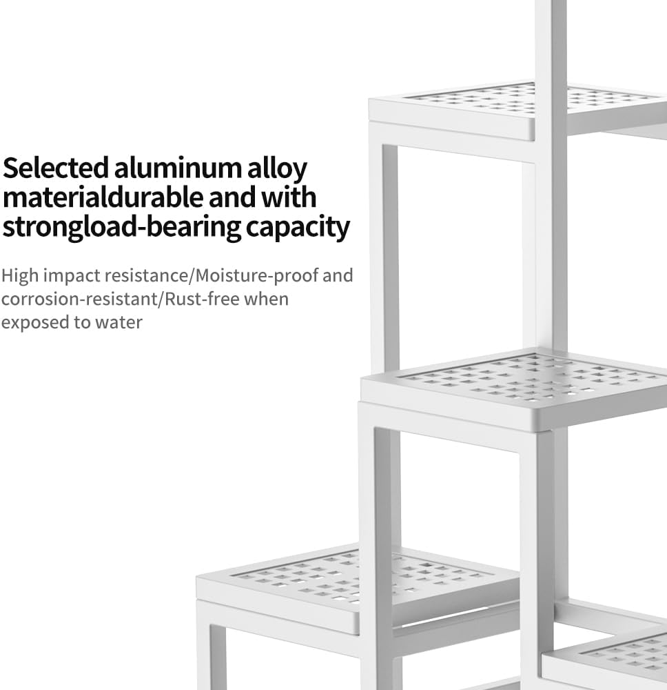 Plant Stand - Aluminum Indoor/Outdoor Flower Rack, Waterproof & Rust-Proof, Stable Support for Pots, Perfect for Living Room, Balcony, Garden, and Office (White, 6 Tier)
