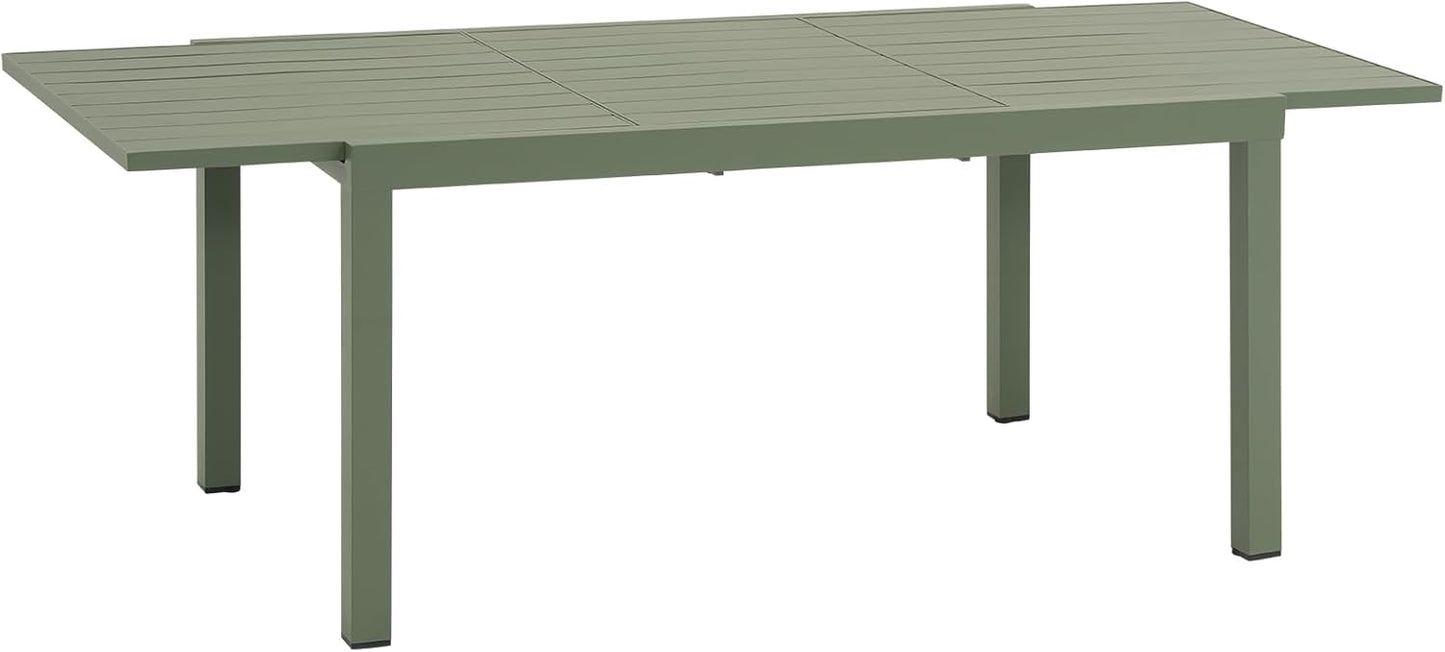 Soleil Jardin Aluminum Patio Extendable Dining Table, 59" - 83", Adjustable Indoor Outdoor Furniture Rectangle Table for 6-8 Person Porch Deck Garden, Green
