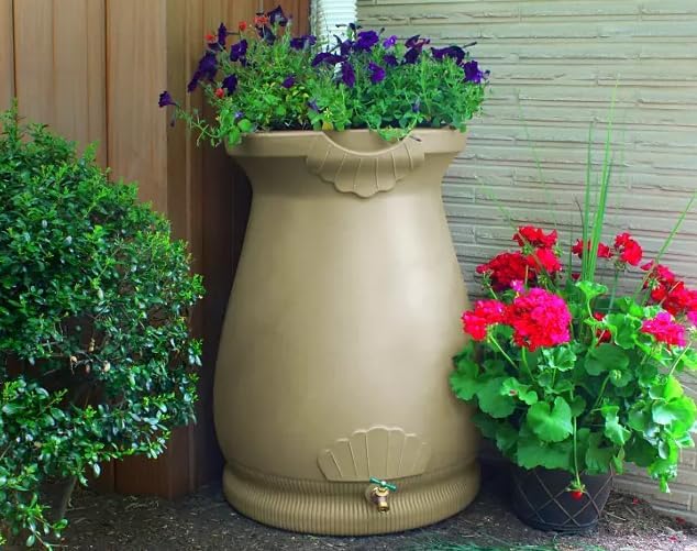 65-Gallon Urn Rain Wizard Decorative Barrel (Khaki, 2 Pack)