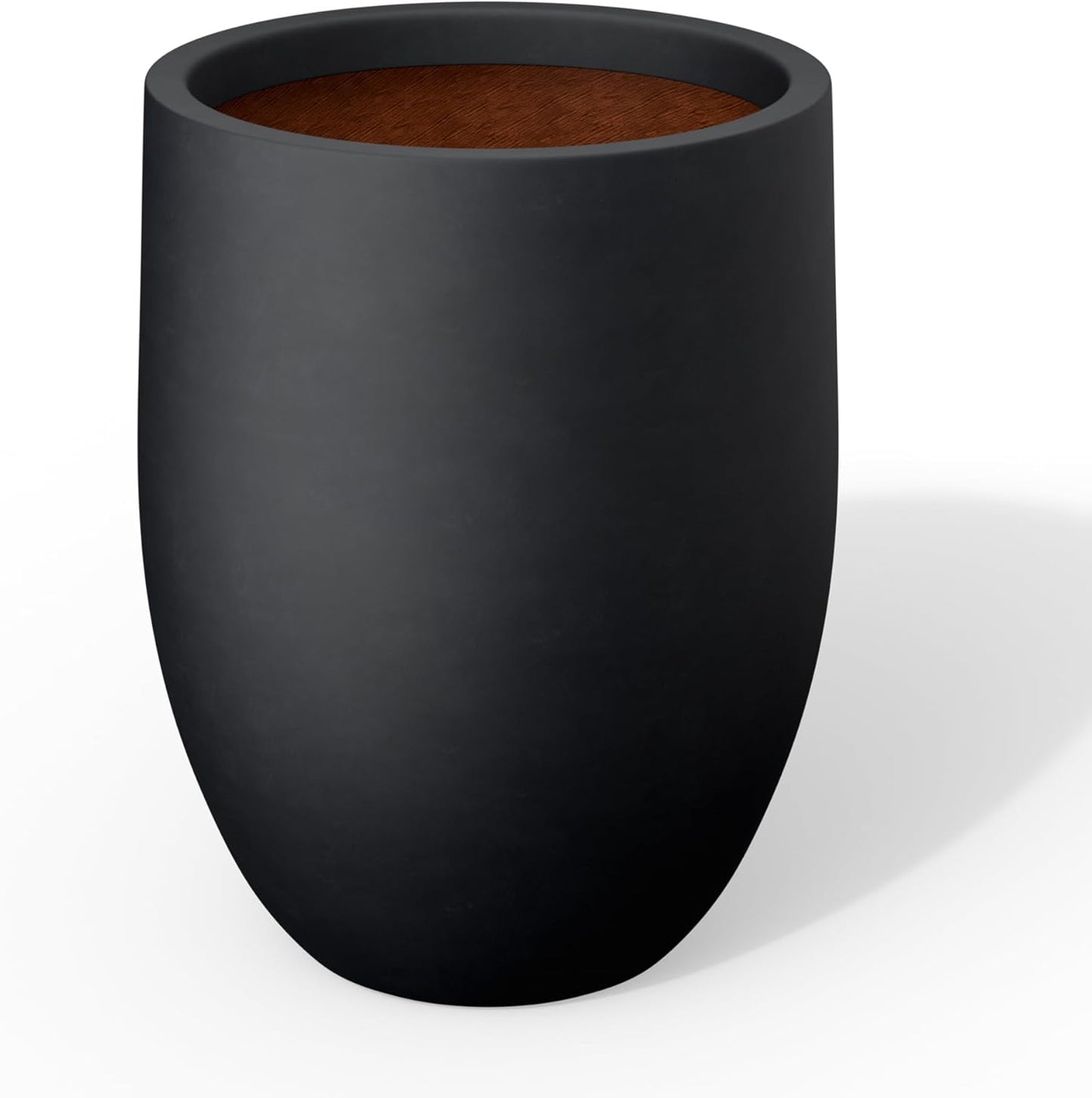 Kante 21.7 Inch Tall Concrete Planter, Large Indoor Outdoor Plant Pot with Drainage, Smooth Black Finish with Warm Brown Interior, Ideal for Porch, Home, Garden, Patio