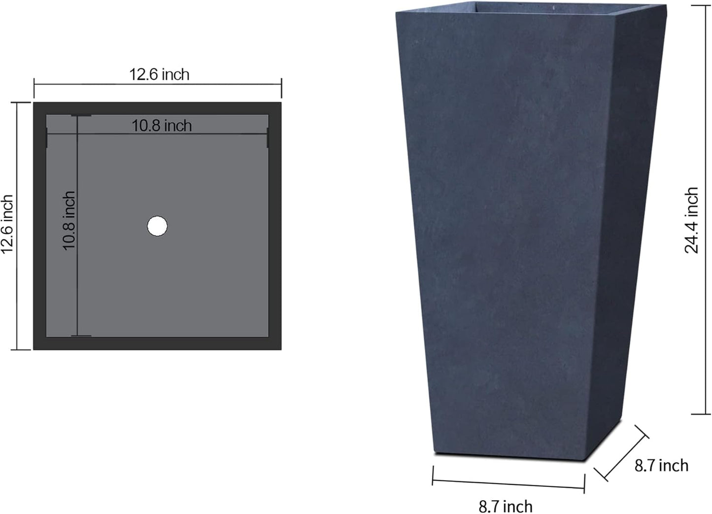 Kante 24.4 Inch Tall Tapered Concrete Planter (Set of 2), Modern Style Large Plant Pot with Drainage Hole and Rubber Plug for Patio, Backyard, Porch, Suitable for Indoor Outdoor Plants, Charcoal