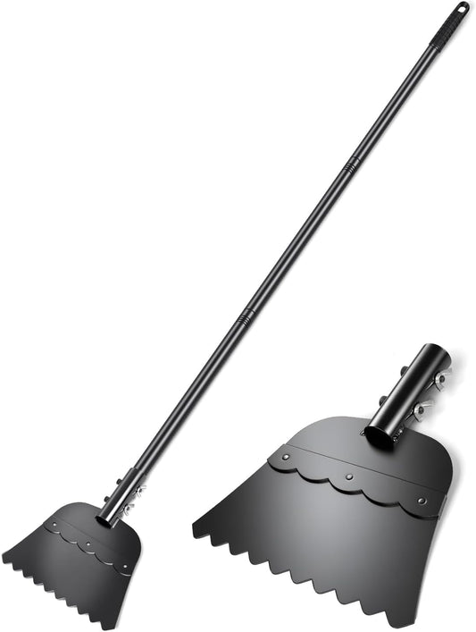 Wavy Blade Ice Scraper with Long Handle 57" Adjustable Snow Shovel Ice Chopper Weed Remover Tool for Gardening Driveway Floor Scraper & Root Cutter Digging Shovel Multifunctional Cleaning Garden Tool