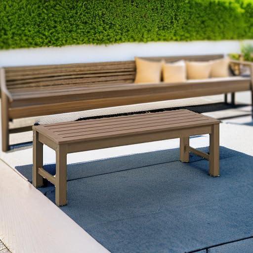 Psilvam Knight Bench, Two Person Outdoor Poly Lumber Patio Backless Bench, Weatherproof Garden Bench That Never Rot and Fade, Suit for Garden, Porch and Park (Brown)