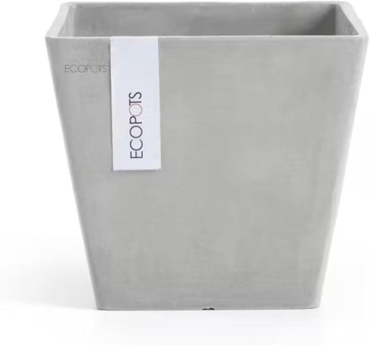 Ecopots Rotterdam Durable Modern Square Indoor/Outdoor Recycled-Based Composite Flower Planter, White Grey, 8"