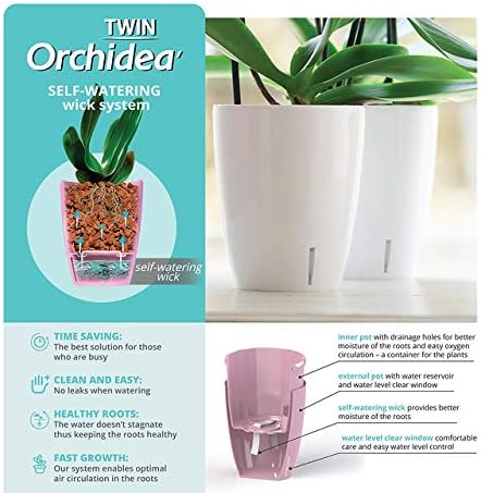 Santino 4.9 Inch ORCHIDEA Self Watering Pots for Orchids in Violet (Set of 3) - Decorative Wicking Planter with w/Great Aerification, Drainage and Water Level Indicator