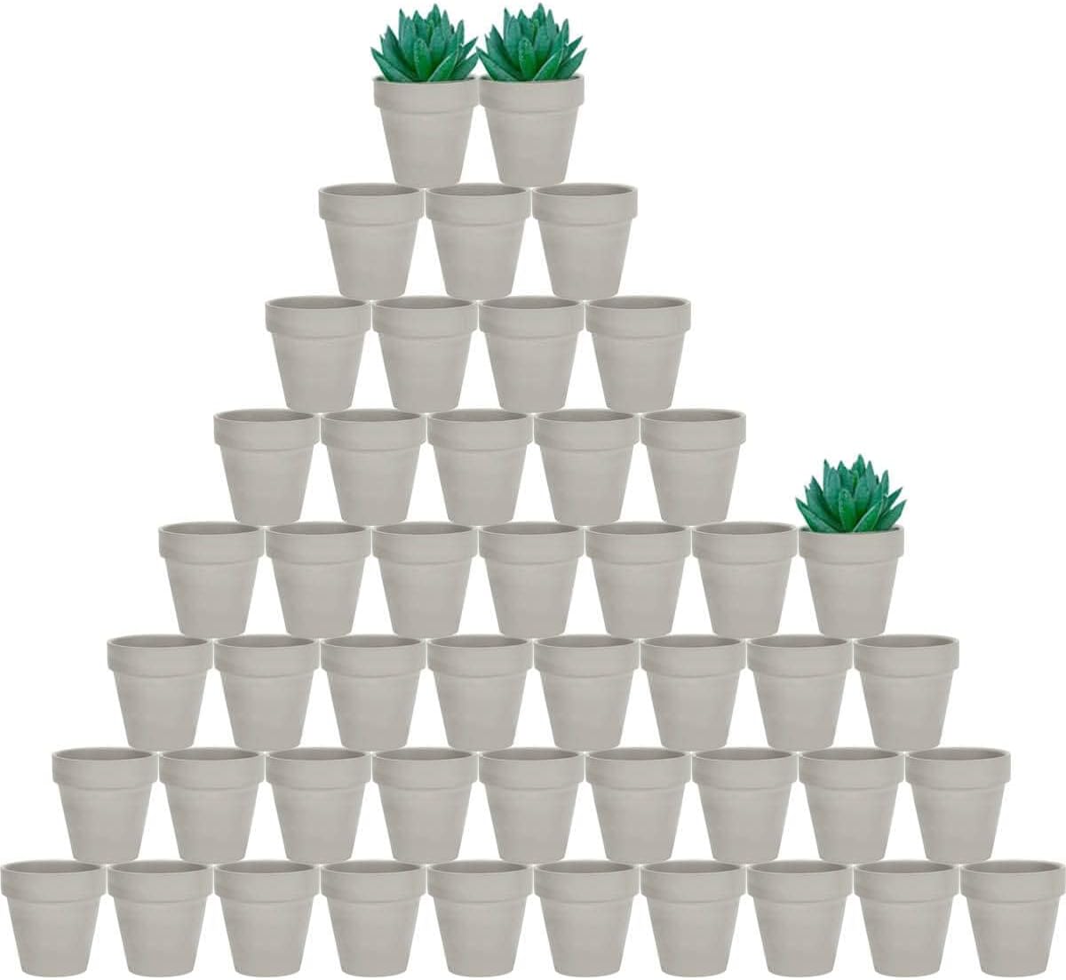 vensovo 48 Pcs 2" Tiny Terracotta & Terra Cotta Pots with Drainage - Grey Small Mini Clay Ceramic Pottery Planter Ideal for Indoor/Outdoor Plants, Crafts, Wedding Favors