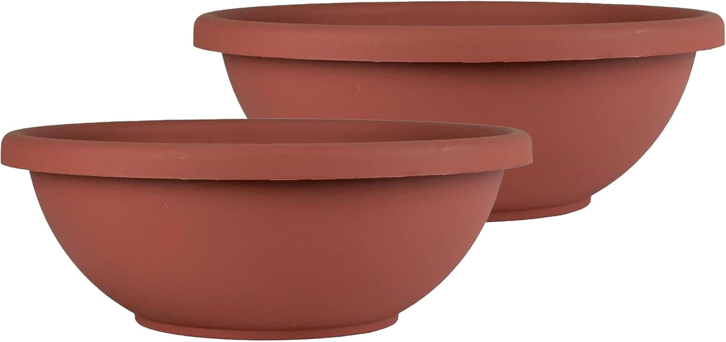 The HC Companies Shallow Planter with Drainage - Contemporary Garden Bowl Planter for Flowers, Herbs & More - Round Succulent Planter Pot for Indoors and Outdoors (20" Clay, Pack of 2)