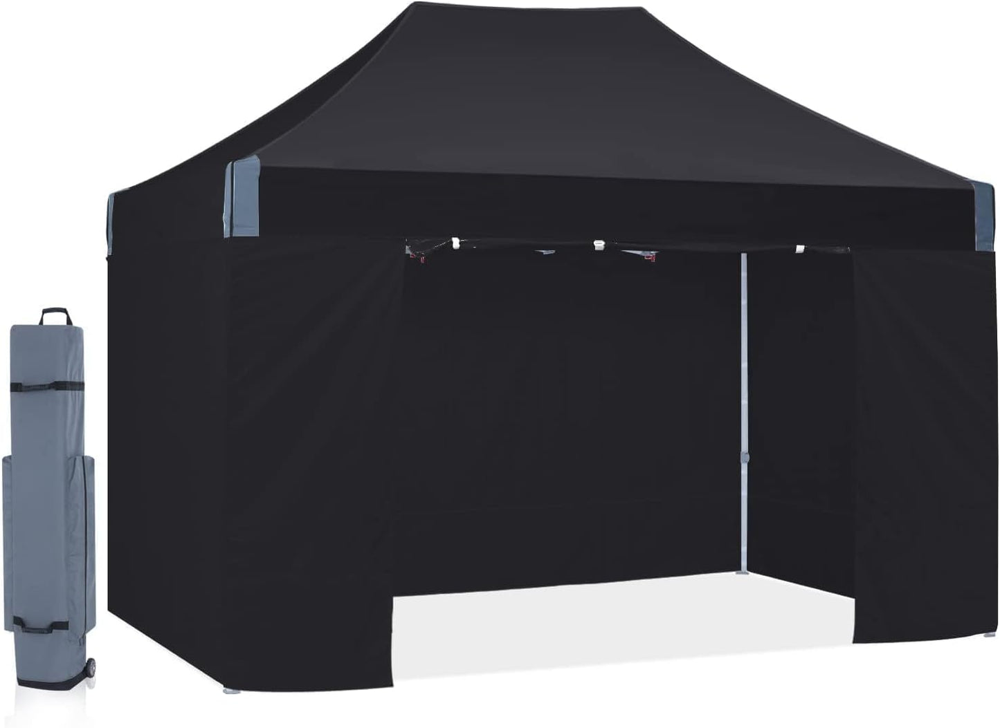 pop up Canopy Tent 10x15, Eazy up Outdoor Patio Canopy Tent with sidewalls, Heavy Duty Commercial Instant Canopy Tent with Sand Bags for Deck, Party, Camping， Backyard, Playground, Black