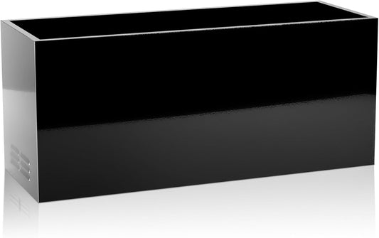 Worth Garden Metal Planter Box - 30" L x 11" W x 13" H Glossy Black Heavy Duty Large Rectangular Steel Modern Plant Pot, Indoor Outdoor - Insert Plate with Drain Holes, Air Vents, No Assembly Required
