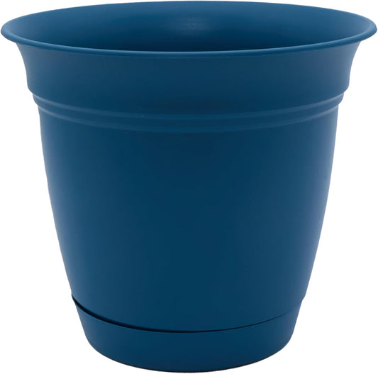 The HC Companies Eclipse Round Planter with Saucer - Outdoor & Indoor Plant Pot with Drainage Holes - Lightweight, UV-Resistant Plastic Pots for Plants, Flowers & Herbs (10" Peacock, Pack of 1)
