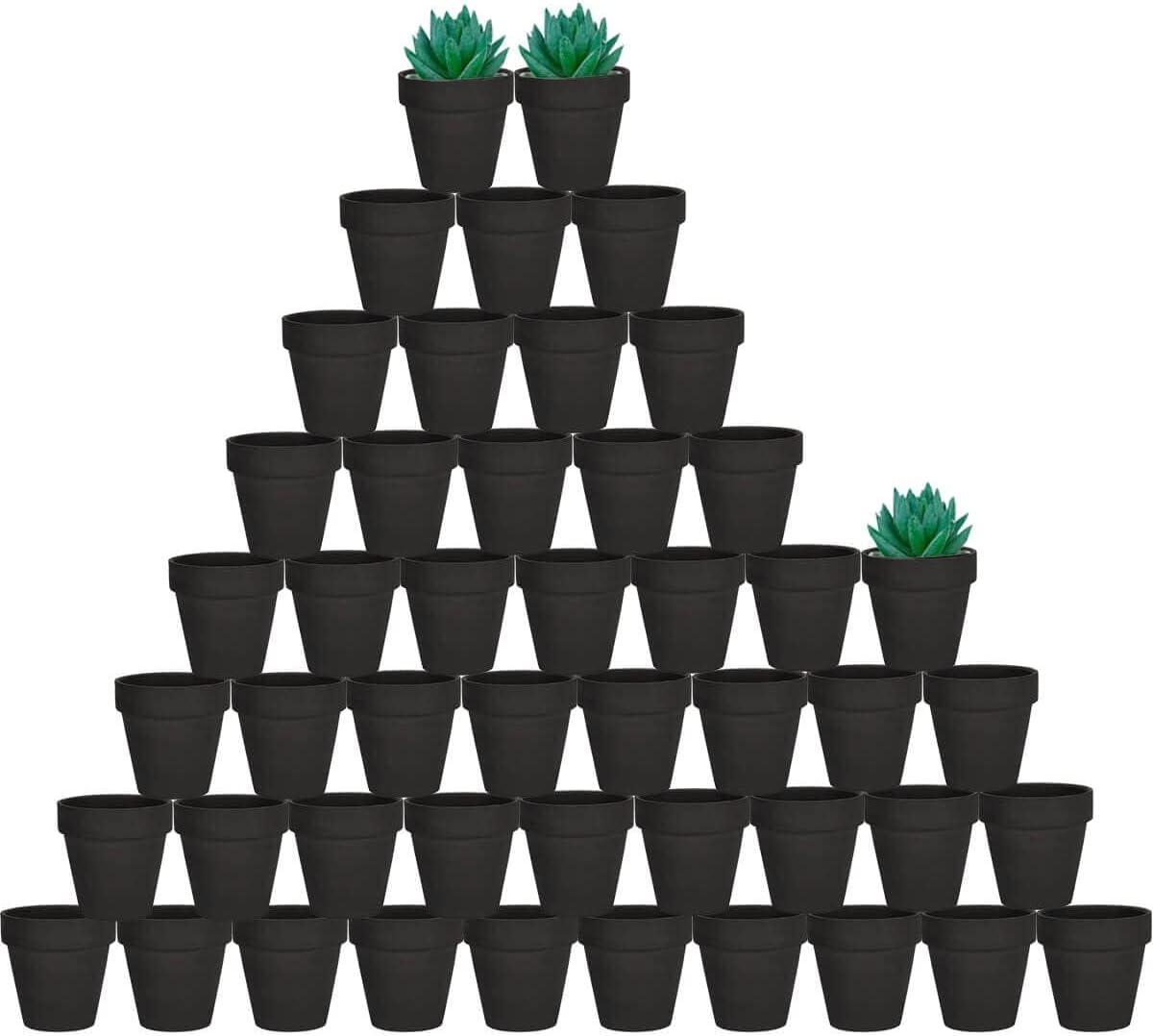 vensovo 48 Pcs Tiny Terracotta Pots - 2 inch Black Small Mini Clay Pots with Drainage Holes for Indoor/Outdoor Succulent Plants, Crafts, Wedding Favor
