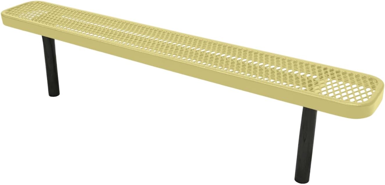 Heavy-Duty Outdoor Bench Thermoplastic Coated, Expanded Metal, Commercial-Grade Seating, Made in America (Inground Without Back, 6 Ft, Textured Sandstone)