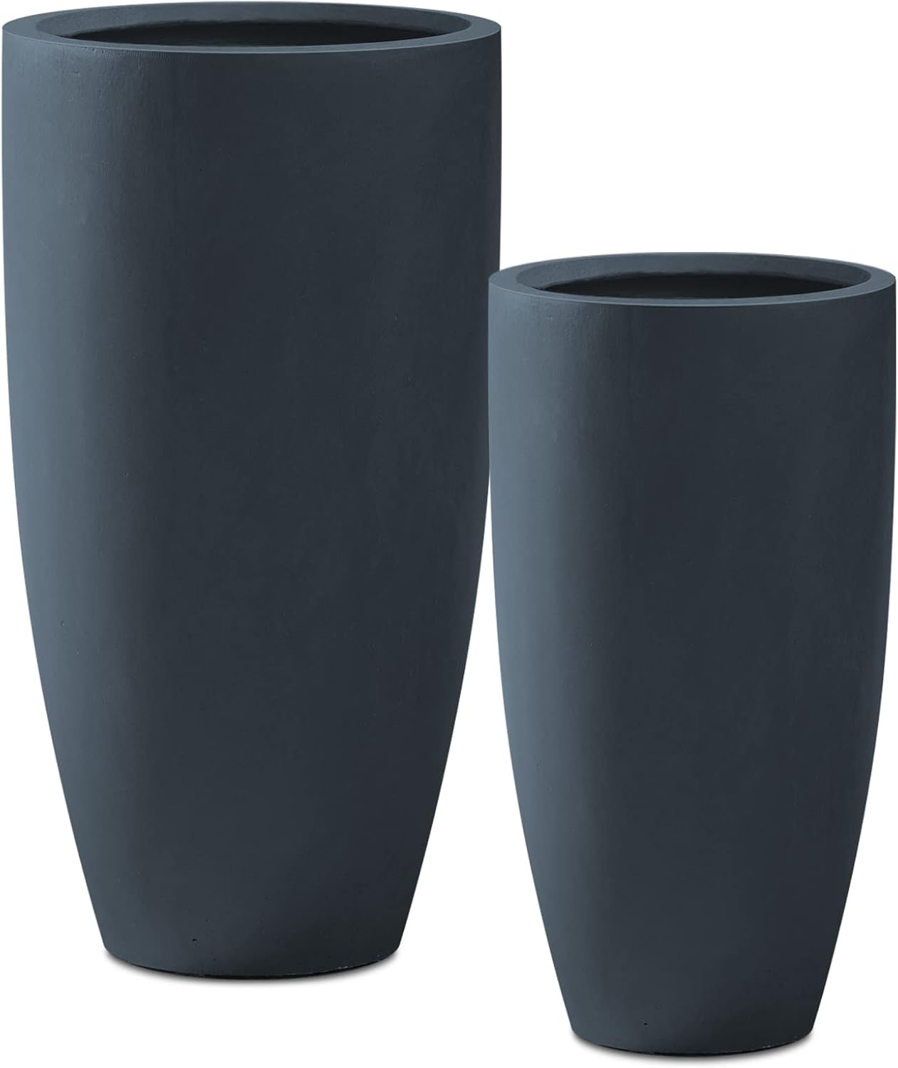Kante 31.4" and 23.6" H Charcoal Finish Concrete Tall Planters Large Outdoor Indoor Decorative Plant Pots with Drainage Hole and Rubber Plug, Modern Tapered Style for Home and Garden