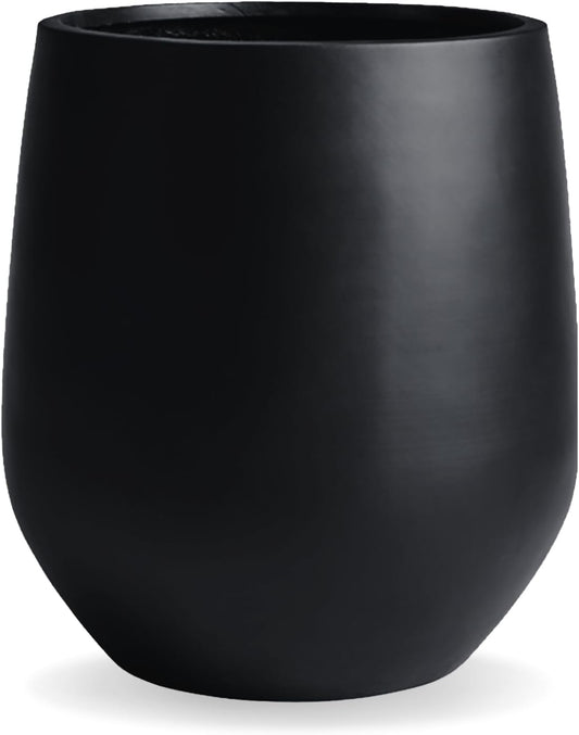 21" H x 19" D Corso Fiberstone Round Planter with Drainage Hole, Smooth Finishes, Weather Resistant for Indoor and Outdoor Use, Included 2 Extra Coco Mats (Black, 15" Pot Opening)
