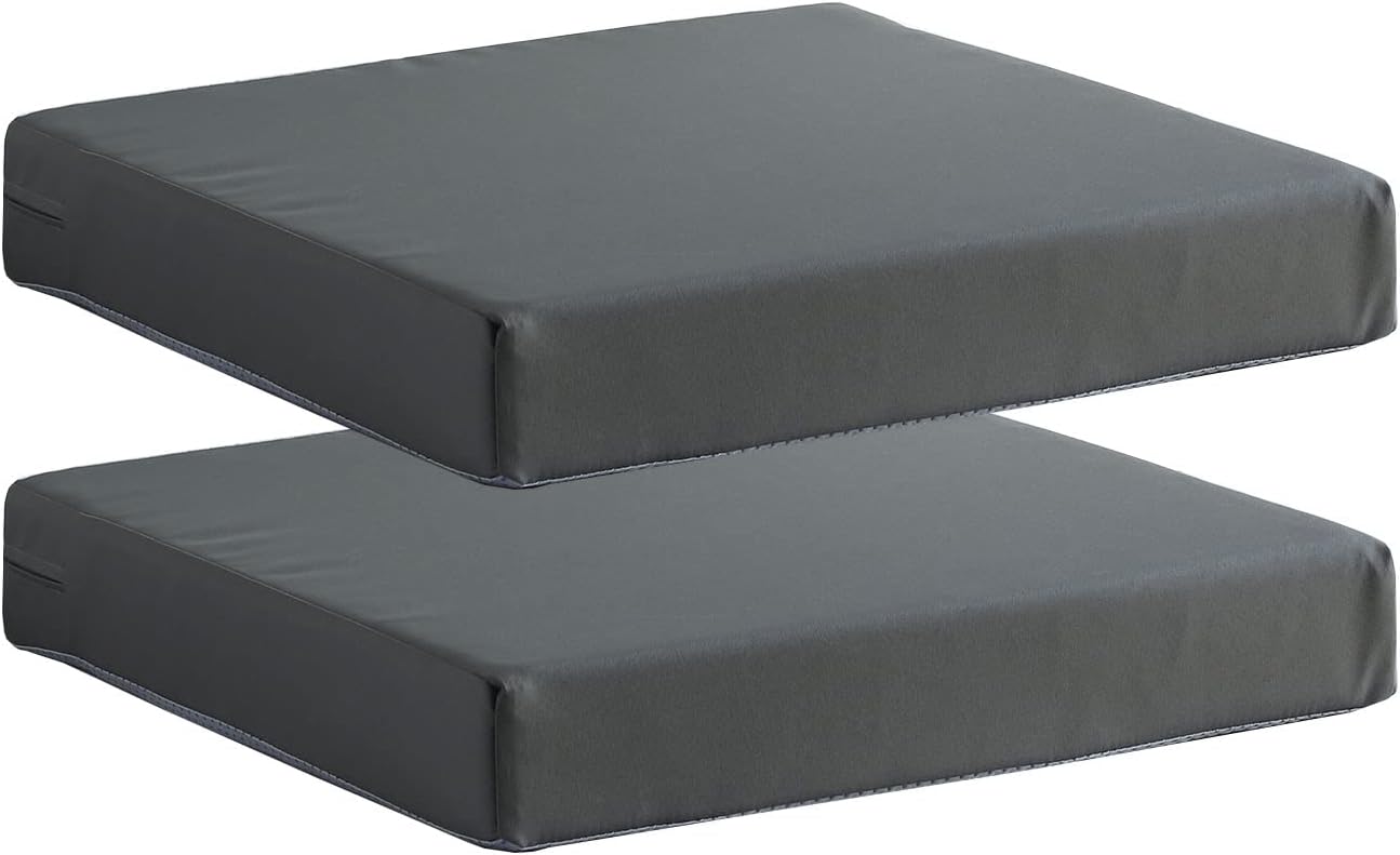 Patio Chair Cushions Non Slip Bottom Chair Pad with Ties Set of 2 Waterproof Square Outdoor Seat Cushion Replacement for Garden Swing Furniture 18x18 Inch, Gray