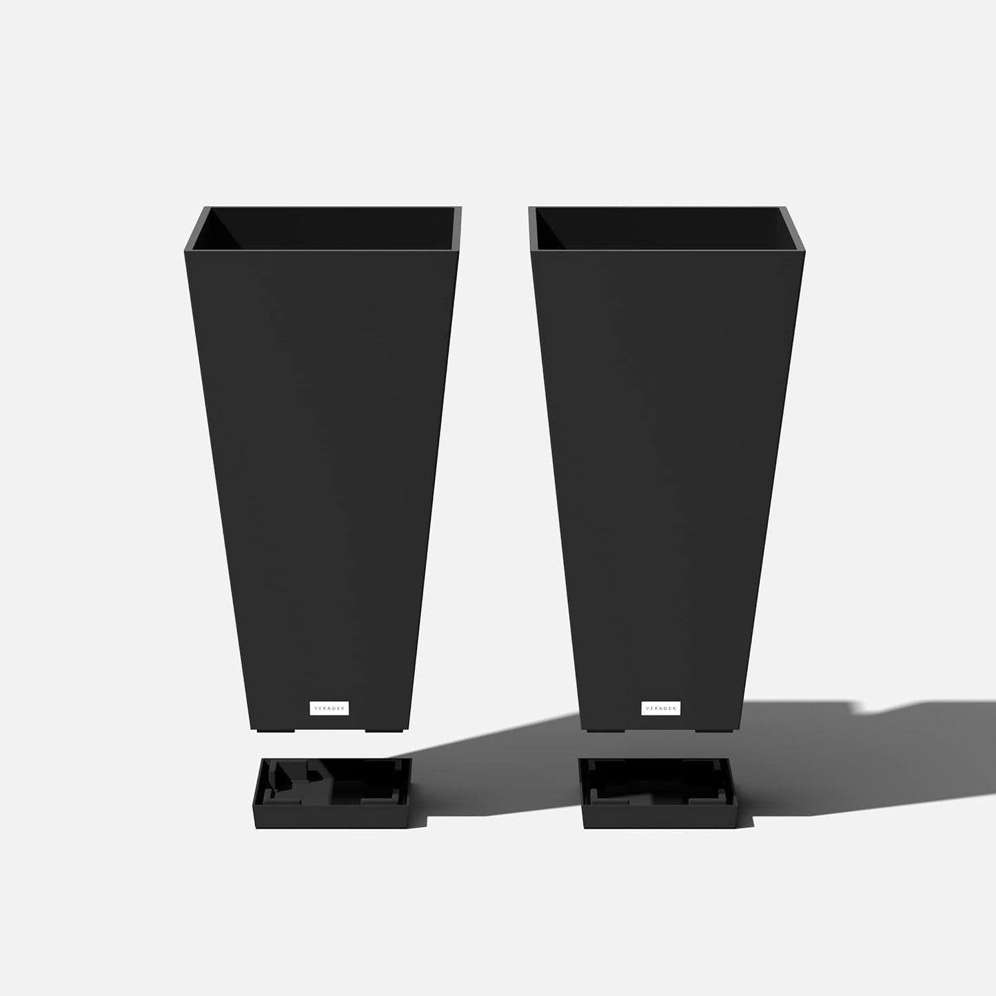 Veradek V-Resin Indoor/Outdoor Taper Planter (Black, 26 inch - 2 Pack with 2 Saucer Trays)