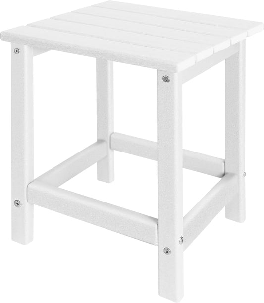 Adirondack Side Table Outdoor, HDPE Small Outdoor Table for Patio,Outside End Table for Porch, Deck, Pool, Weather Resistant/Easy Maintenance/Indoor or Outdoor Use, White