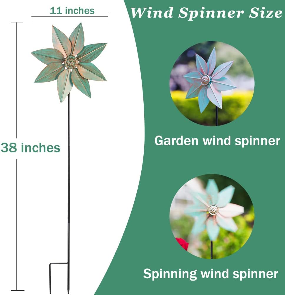DREAMYSOUL Pinwheels for Yard and Garden, 38 Inches Metal Kinetic Wind Spinner for Outdoor Garden Patio Yard Decor