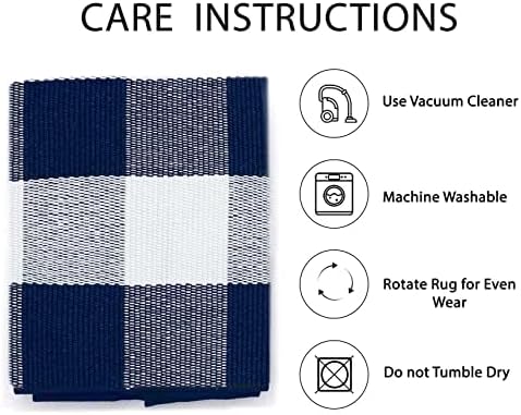 IOHOUZE Buffalo Plaid Checkered Rug 27.5" X 43" Front Door Mats, Washable Area Rugs for Front Porch Decor, Spring Summer Welcome Mats Outdoor, Navy White Rug for Farmhouse/Entryway/Home Entrance