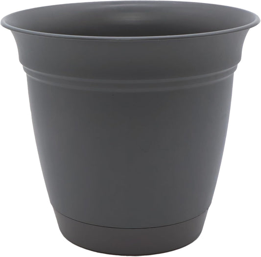 The HC Companies Eclipse Round Planter with Saucer - Outdoor & Indoor Plant Pot with Drainage Holes - Lightweight, UV-Resistant Plastic Pots for Plants, Flowers & Herbs (20" Warm Gray, Pack of 1)