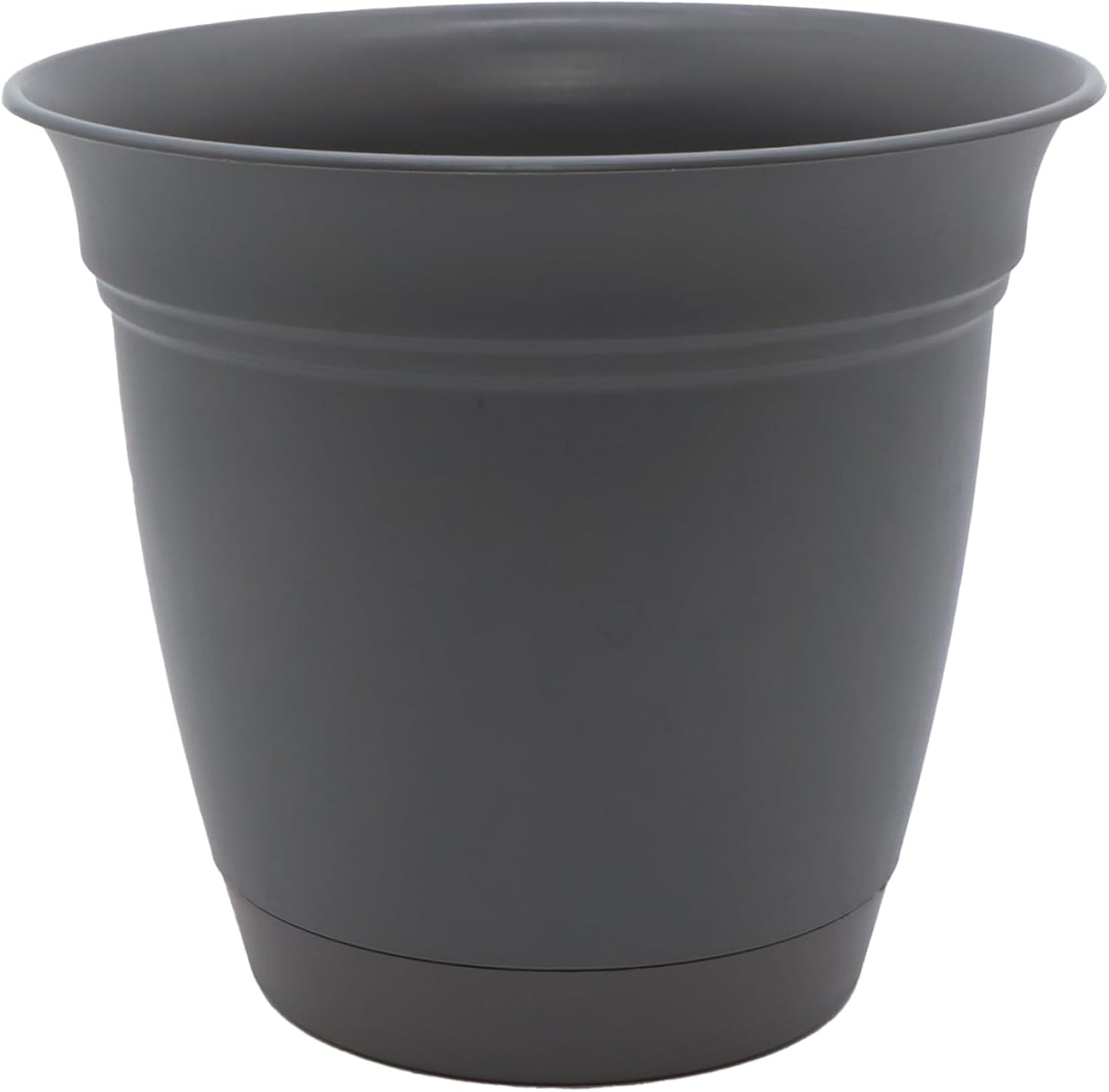 The HC Companies Eclipse Round Planter with Saucer - Outdoor & Indoor Plant Pot with Drainage Holes - Lightweight, UV-Resistant Plastic Pots for Plants, Flowers & Herbs (10" Warm Gray, Pack of 1)